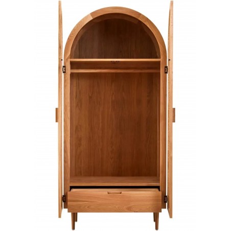 Lyon Natural Rattan and Oak Two Door Cabinet Open Doors & Drawer
