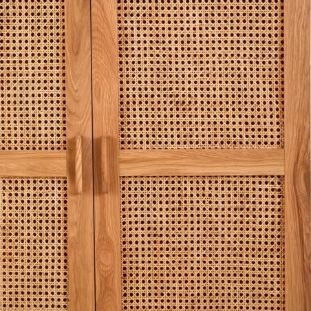 Lyon Natural Rattan and Oak Two Door Cabinet Handle Detail