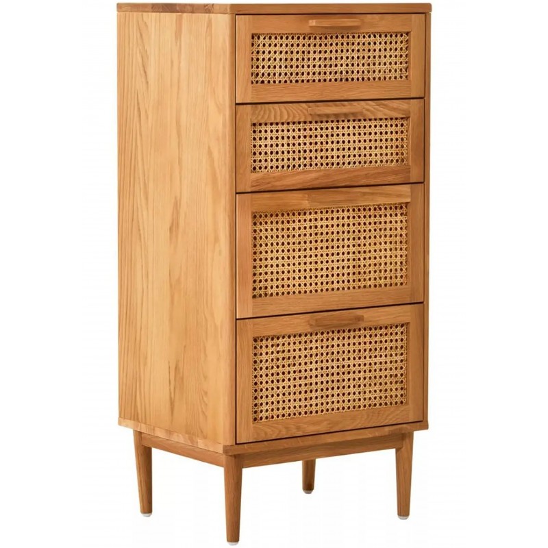 An image of Lyon Four Drawer Rattan and Oak Chest