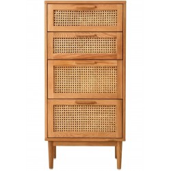Lyon Four Drawer Rattan and Oak Chest Front View