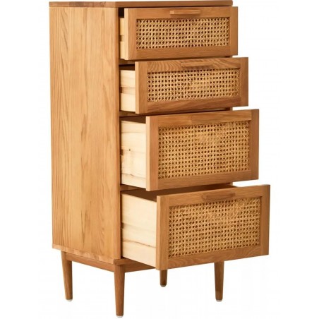 Lyon Four Drawer Rattan and Oak Chest Open Drawer View