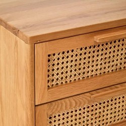 Lyon Four Drawer Rattan and Oak Chest Front View