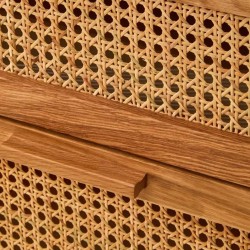 Lyon Four Drawer Rattan and Oak Chest Handle Detail