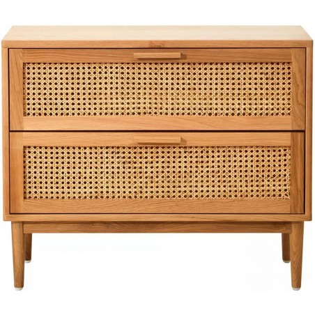 Lyon Two Drawer Rattan and Oak Chest Front View