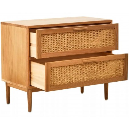Lyon Two Drawer Rattan and Oak Chest Open drawer View