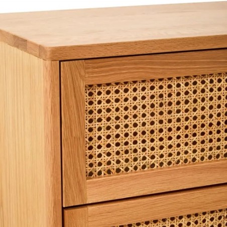 Lyon Two Drawer Rattan and Oak Chest front Detail