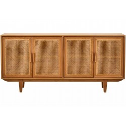 Lyon Four Door Rattan and Oak Sideboard Front view