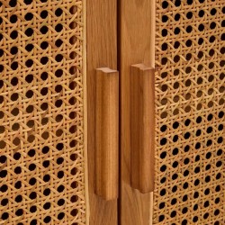 Lyon Four Door Rattan and Oak Sideboard Handle detail