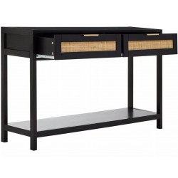 Sherman Two Drawer Wooden Console Table - Black Open Drawer Detail
