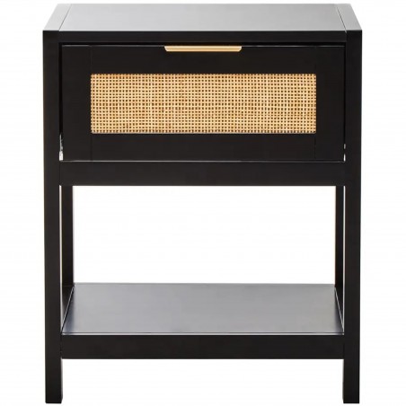 Sherman One Drawer Wooden Side Table - Black Front View
