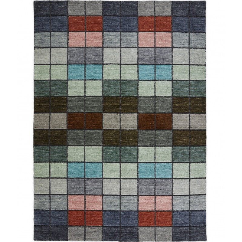 Chequers Geometric Hi-Low Textured Wool Multicolour Rug