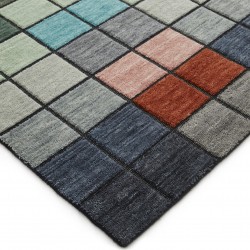 Chequers Geometric Hi-Low Textured Wool Multicolour Rug Edge Detail