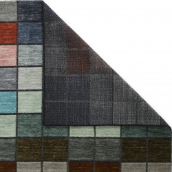 Chequers Geometric Hi-Low Textured Wool Multicolour Rug Backing Detail
