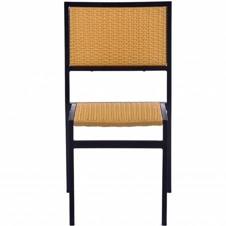 Wytham Metal & Rattan Garden Chair -Teak Front View
