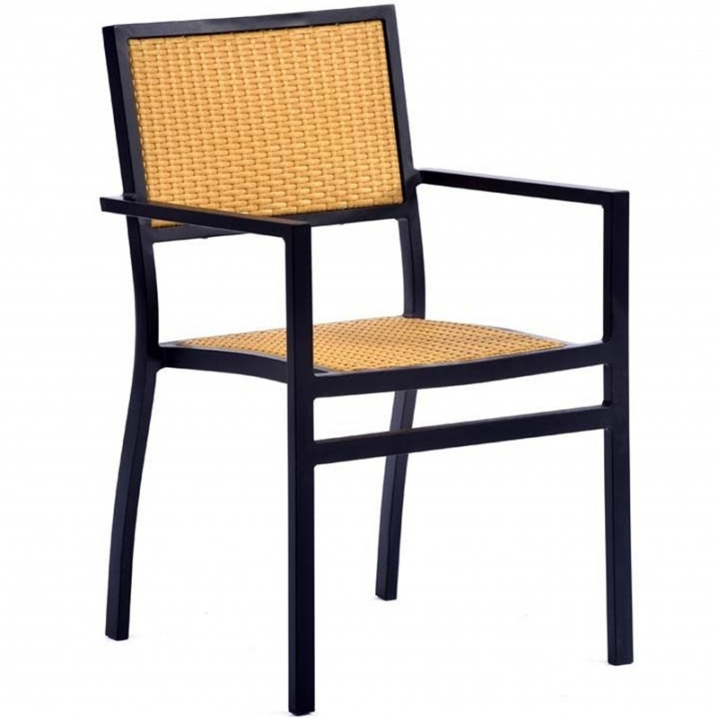 An image of Wytham Metal & Rattan Garden Arm Chair - Teak