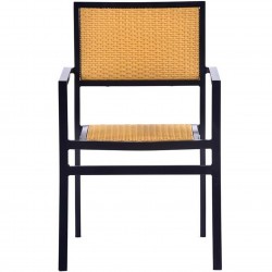 Wytham Metal & Rattan Garden Arm Chair - Teak Front View
