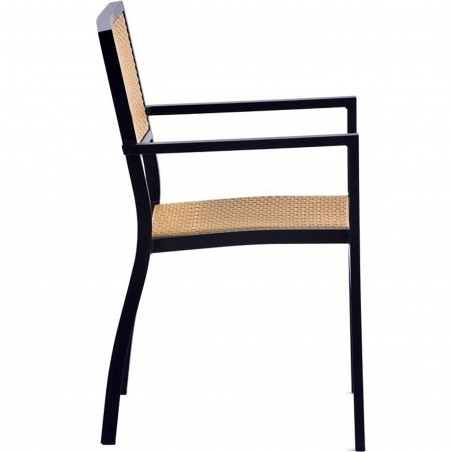 Wytham Metal & Rattan Garden Arm Chair - Teak Side View