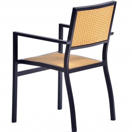 Wytham Metal & Rattan Garden Arm Chair - Teak Angled View