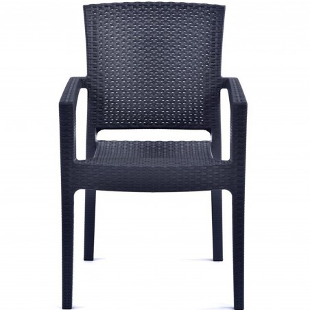 Novara Garden Stackable Recycled Arm Chair - Anthracite Front View
