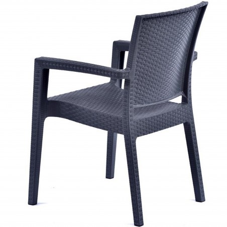 Novara Garden Stackable Recycled Arm Chair - Anthracite Angled View