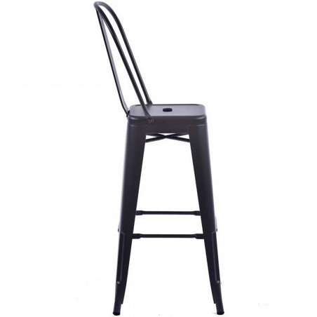 Tolix Style Metal Bar Stool with High Backrest - Gunmetal  Side View