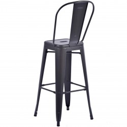 Tolix Style Metal Bar Stool with High Backrest - Gunmetal  Angled View