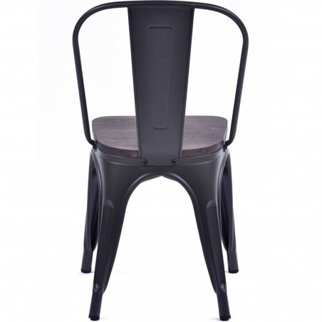 Tolix Style Side Chair with Wooden Seat -Gunmetal Rear View