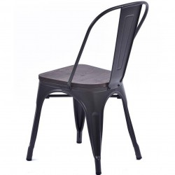 Tolix Style Side Chair with Wooden Seat -Gunmetal Angled View