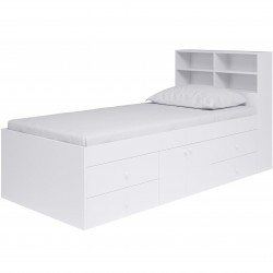 Four Drawer Single Cabin Bed with Bookcase Headboard Angled View