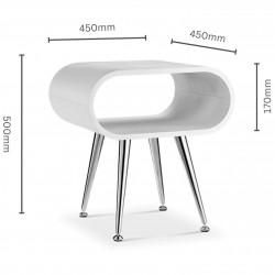 Auckland Curved Lamp Table -White Dimensions