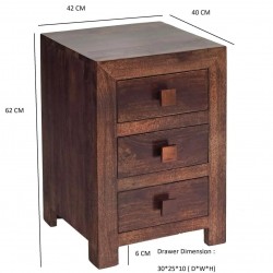Indore Dark Mango 3 Drawer Bedside Cabinet - Dimensions