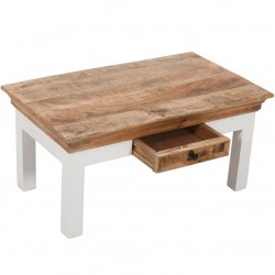 Alfie Solid Mango Wood Coffee Table With Drawer Open Drawer