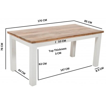 Alfie Solid Mango Wood Dining Table - Dimensions