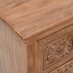 Artwork Carved Mango Wood Bedside Cabinet  top detail