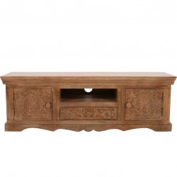 Artwork Carved Mango Wood TV Cabinet - Front View
