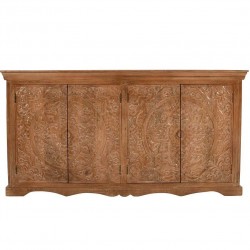 Artwork Carved Mango Wood Four Door Sideboard Front View