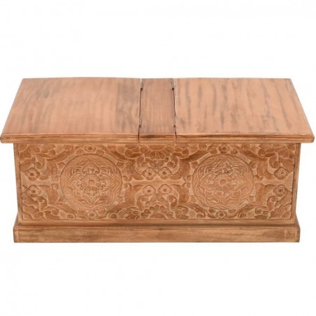 Artwork Carved Mango Wood Coffee Table/Blanket Box - Front View