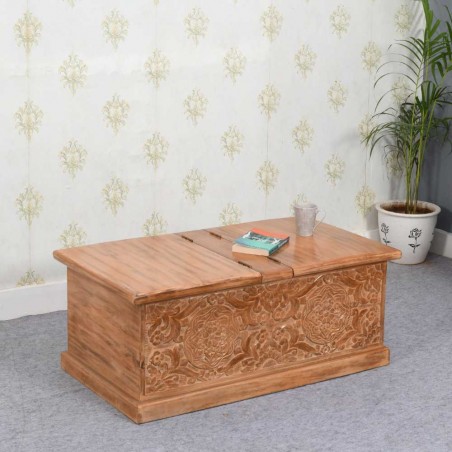 Artwork Carved Mango Wood Coffee Table/Blanket Box Mood Shot