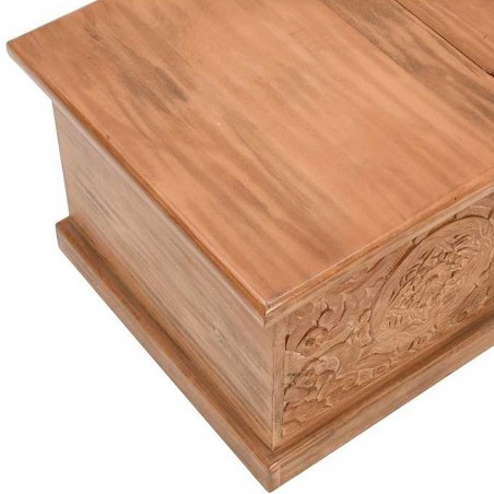 Artwork Carved Mango Wood Coffee Table/Blanket Box - Top Detail