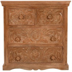 Artwork Carved Mango Wood Four Drawer Chest Front View