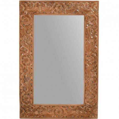 Artwork Carved Mango Wood Mirror Frame Front View