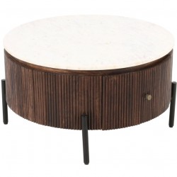 Opal Mango Wood Round Fluted Coffee Table Side View