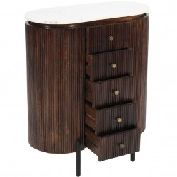 Opal Mango Wood Two Door Five Drawer Chest - Open Drawers