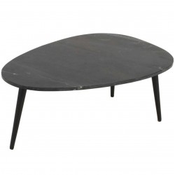 Opal Coffee Table with Marble Top and Metal Legs - Black