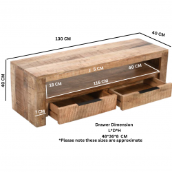 Surrey Mango Wood Two Drawer TV Cabinet - Dimensions