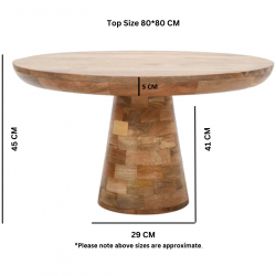Surrey Mango Wood Mushroom Style Coffee Table Dimensions