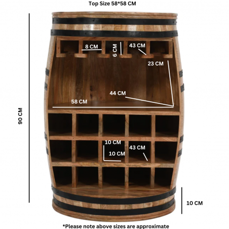 Surrey Mango Wood Barrel Wine Sideboard Dimensions