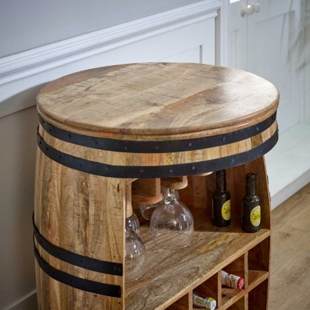 Surrey Mango Wood Barrel Wine Sideboard Top Detail