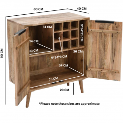 Surrey Mango Wood Drinks Cabinet / Sideboard Dimensions