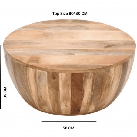 Surrey Mango Wood Drum Style Coffee Table Dimensions